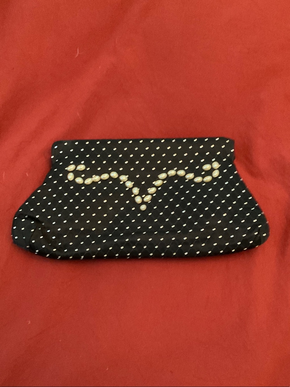 Black Polka Dot Pearl-Embellished Women's Clutch